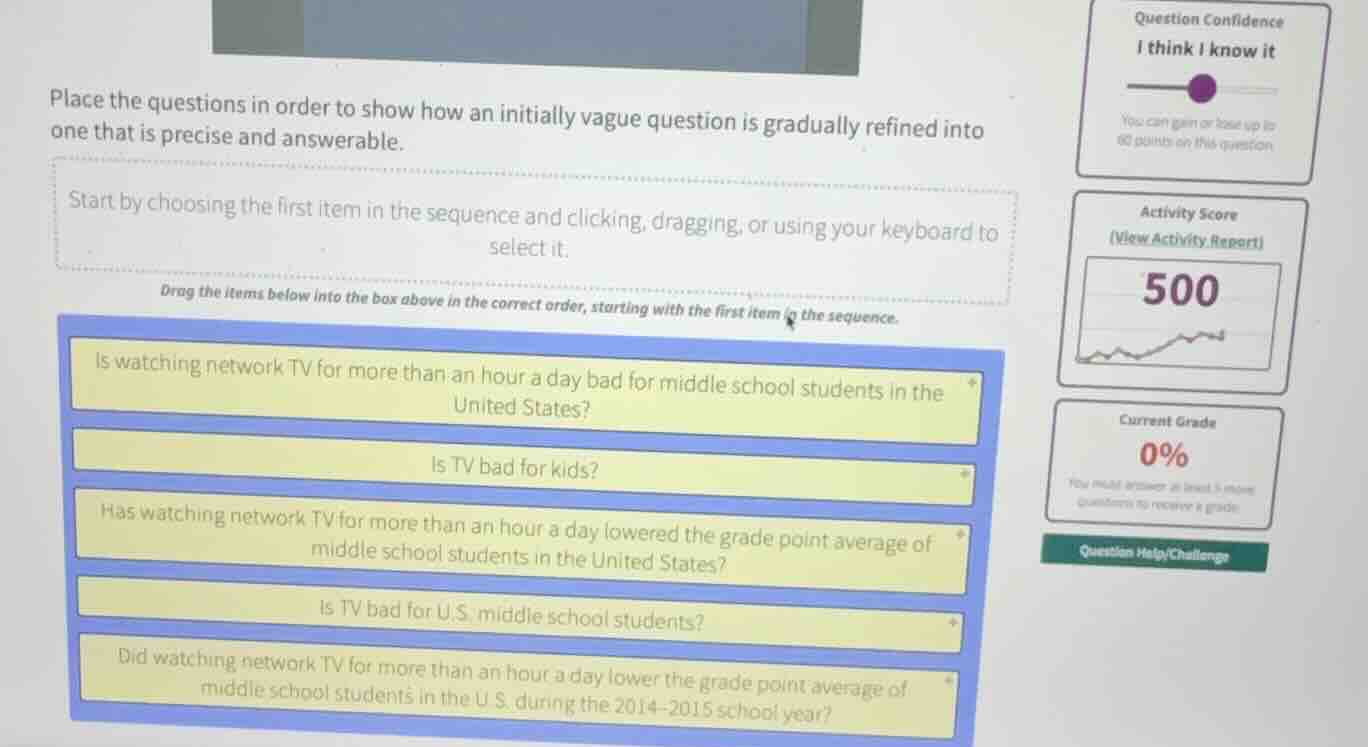 place the questions in order to show how an initially vague question is…