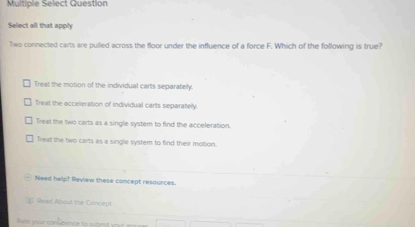 multiple select question select all that apply two connected carts are …
