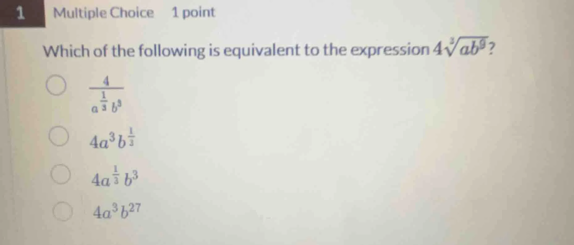 1 multiple choice 1 point which of the following is equivalent to the e…