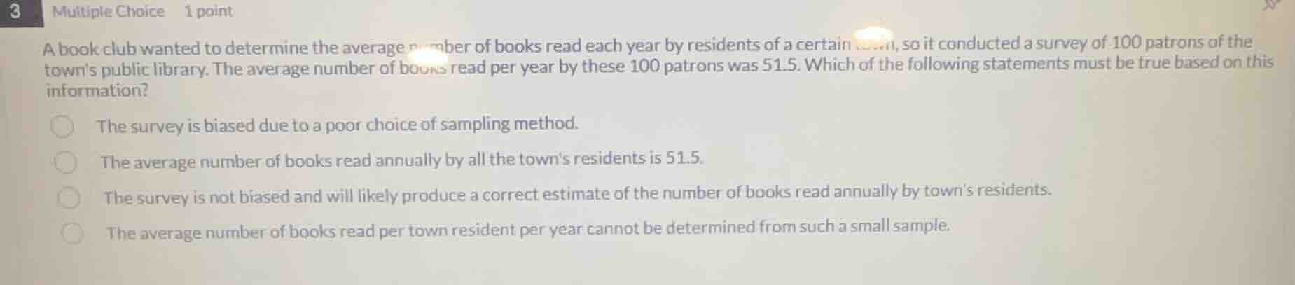 3 multiple choice 1 point a book club wanted to determine the average n…