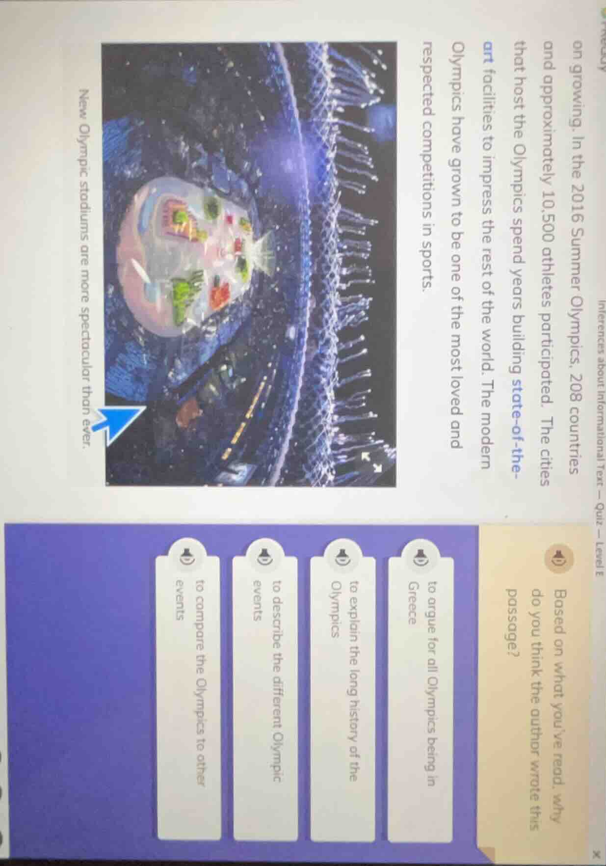 inferences about informational text — quiz — level e on growing. in the…