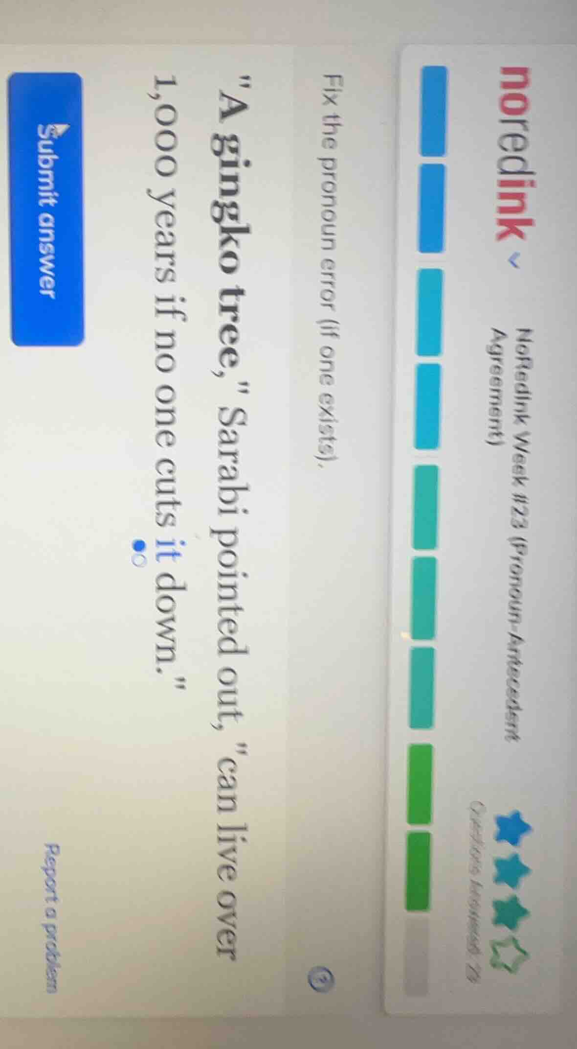 noredinknoredink week #23 (pronoun-antecedent agreement)questions attem…