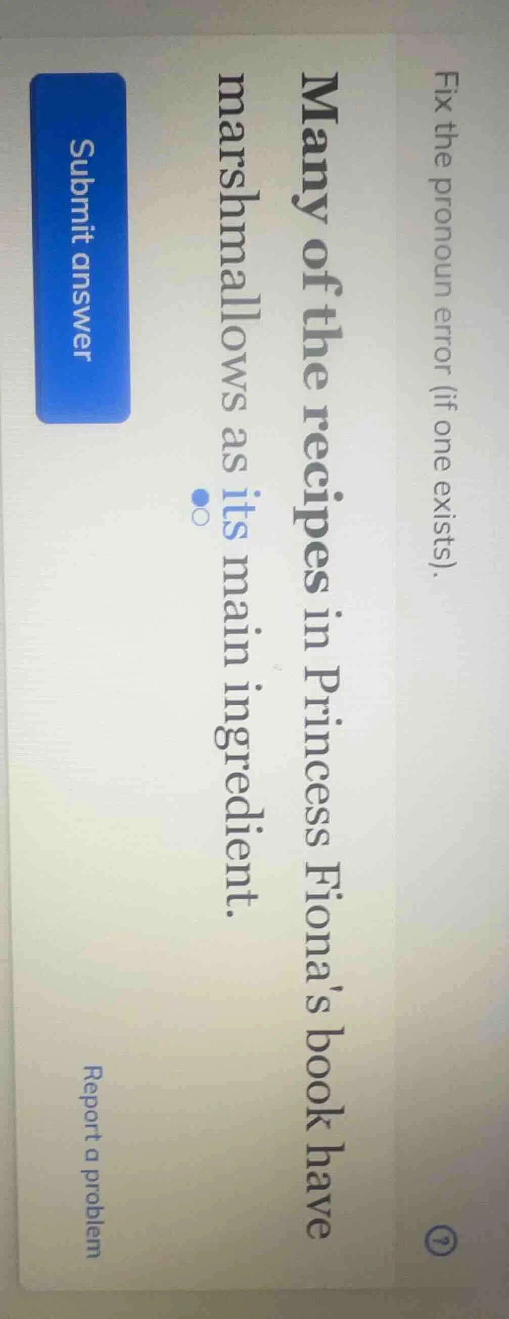 fix the pronoun error (if one exists). many of the recipes in princess …