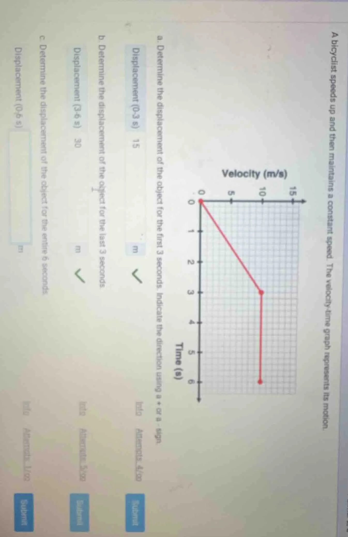 a bicyclist speeds up and then maintains a constant speed. the velocity…