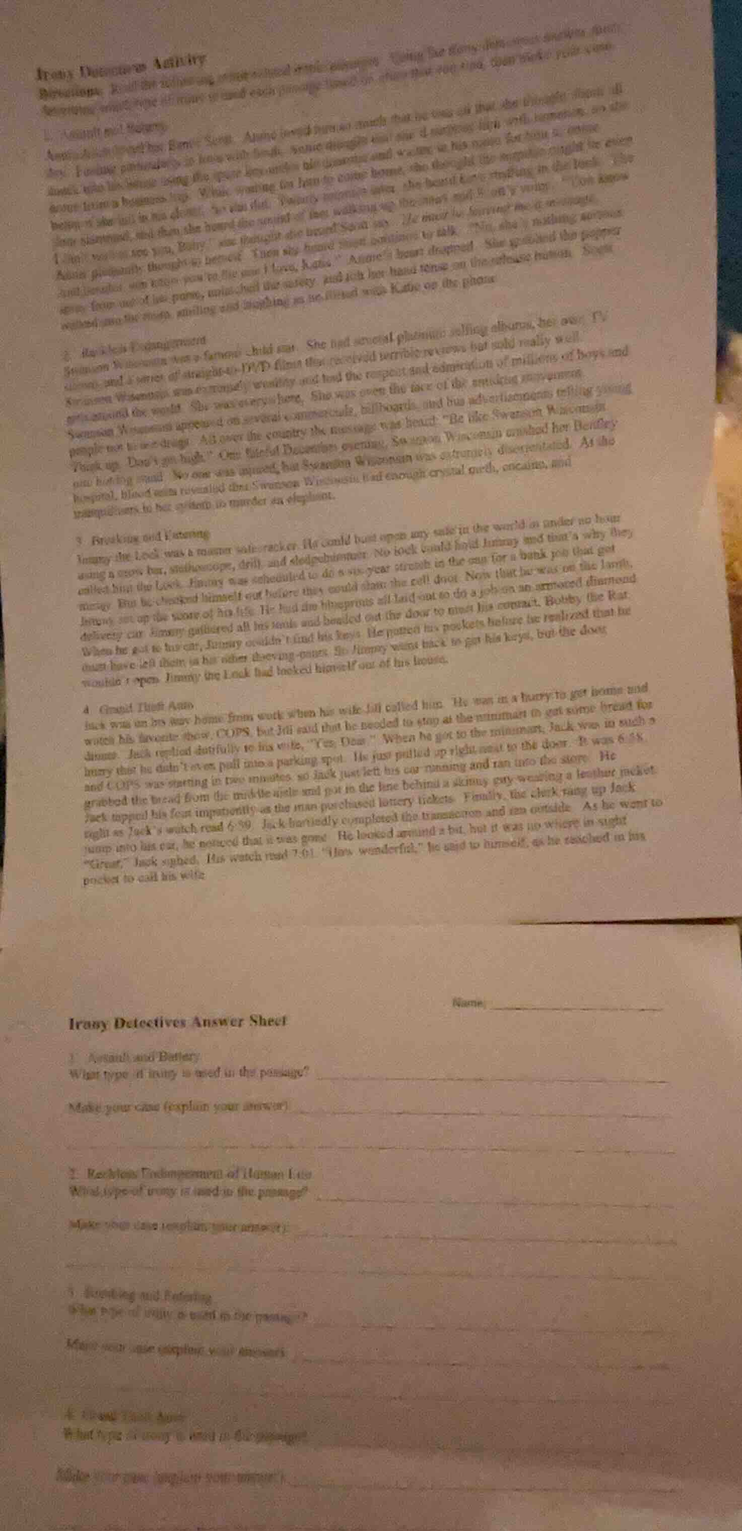 irony detectives activity directions: read the following original short…