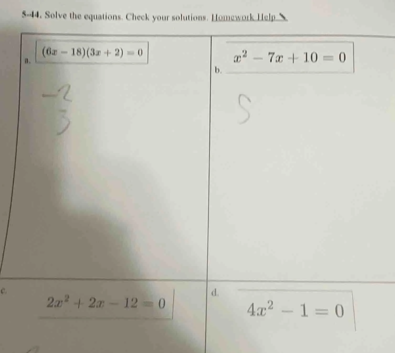 5-44. solve the equations. check your solutions. homework help a. $(6x …