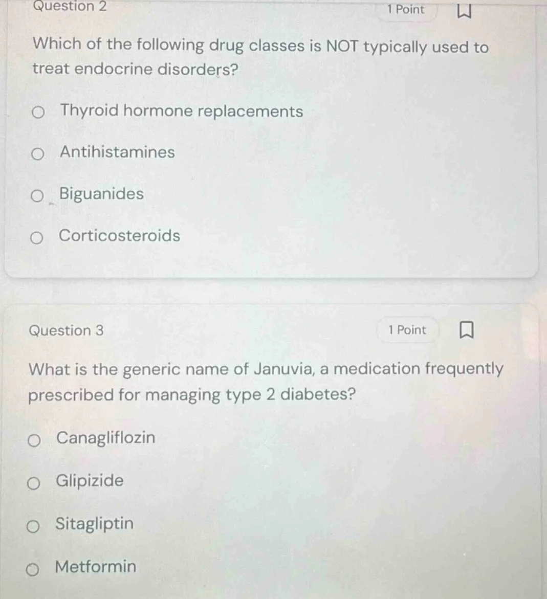 question 2 1 point which of the following drug classes is not typically…