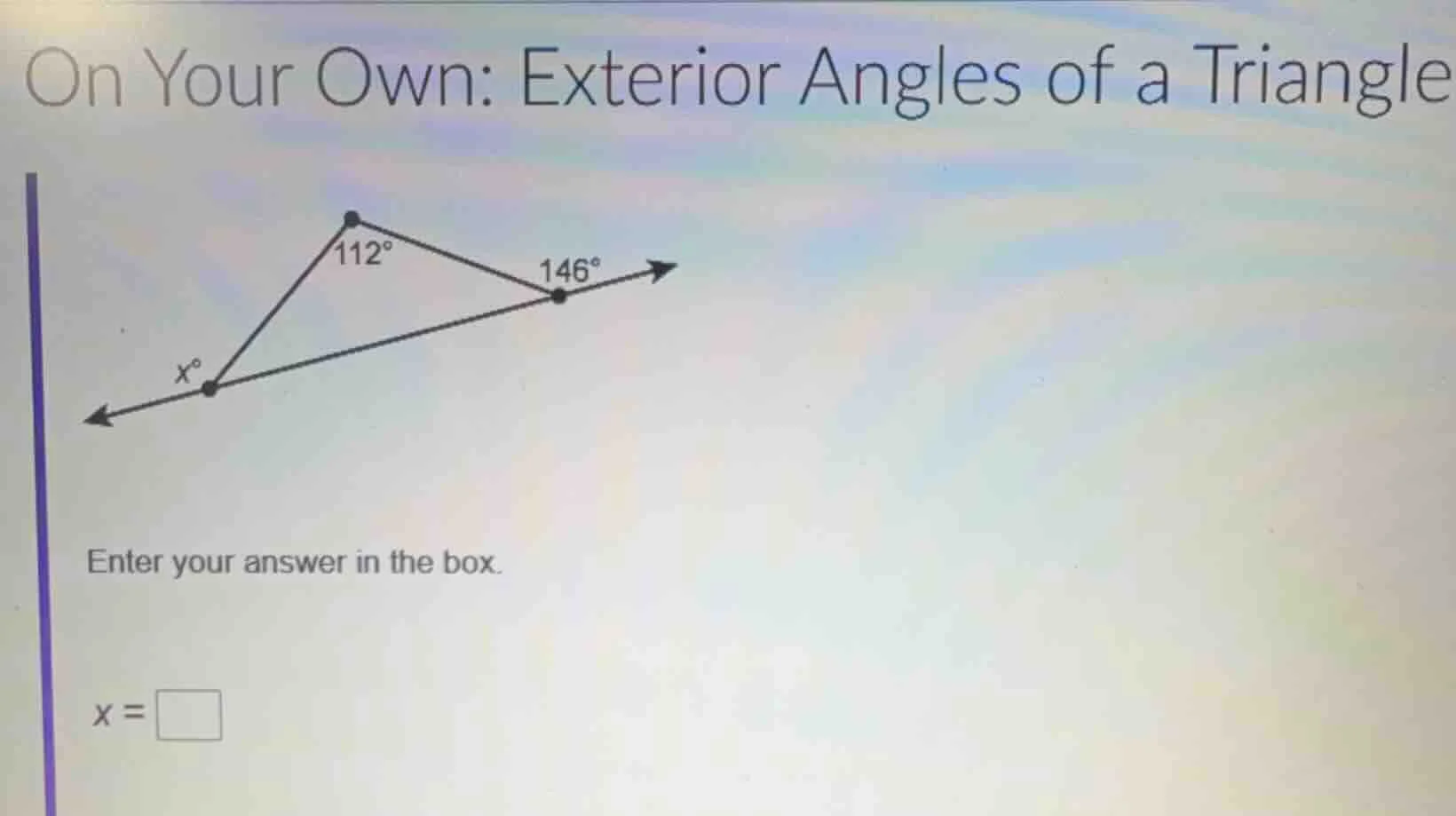 on your own: exterior angles of a triangle enter your answer in the box…