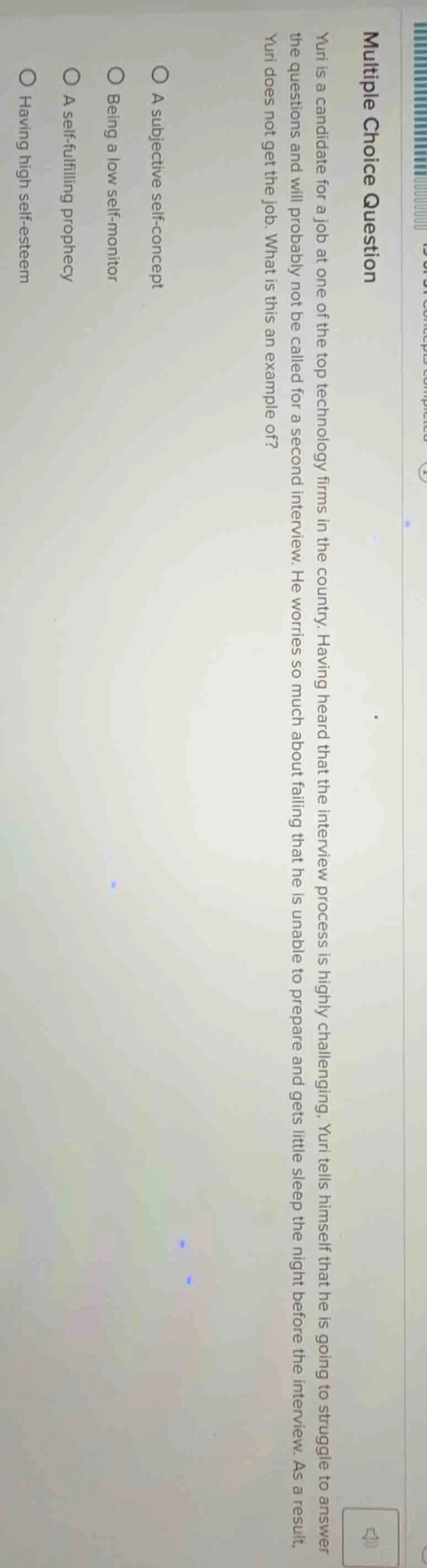 multiple choice question yuri is a candidate for a job at one of the to…