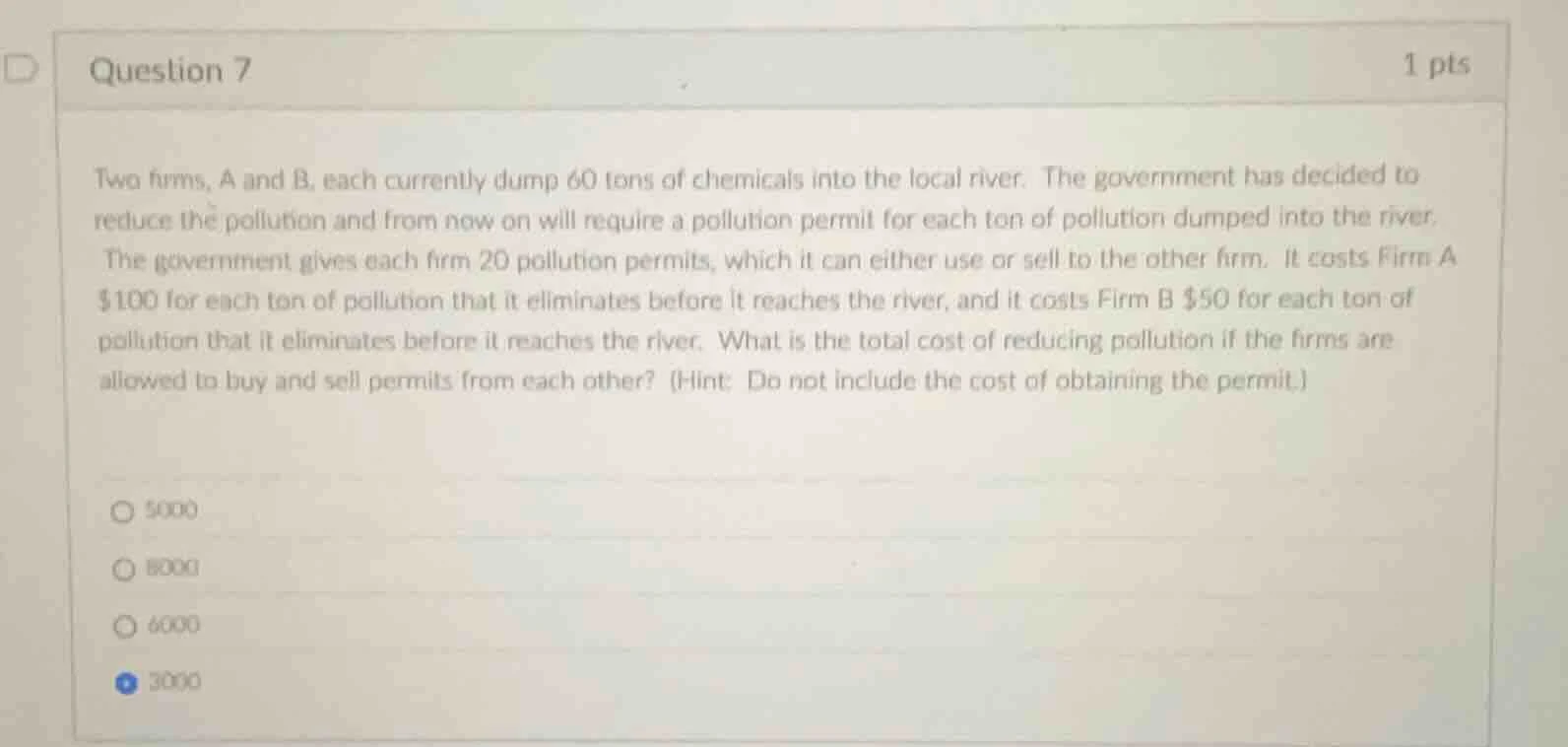 question 7 1 pts two firms, a and b, each currently dump 60 tons of che…