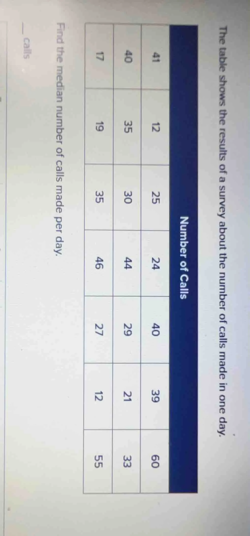 the table shows the results of a survey about the number of calls made …