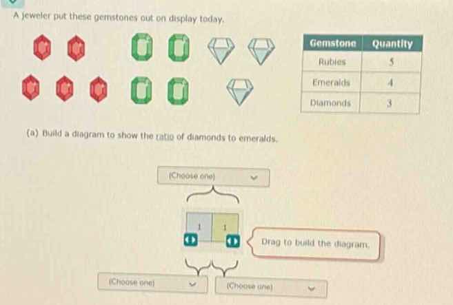 a jeweler put these gemstones out on display today. gemstone quantity r…