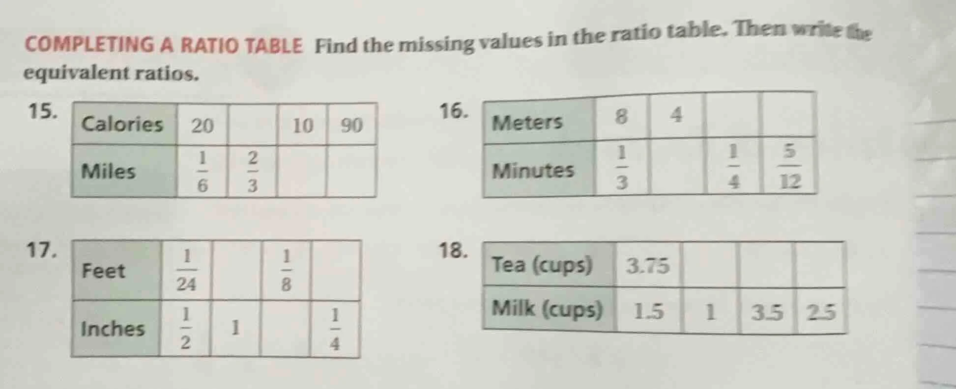 completing a ratio table find the missing values in the ratio table. th…