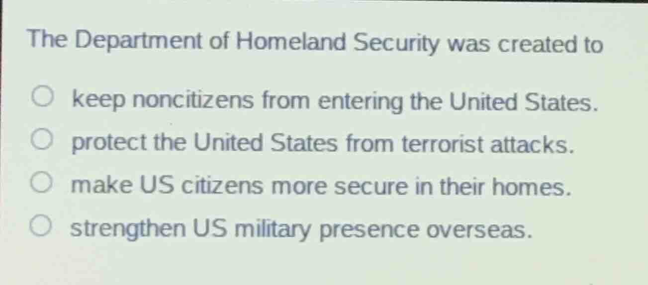 the department of homeland security was created to keep noncitizens fro…