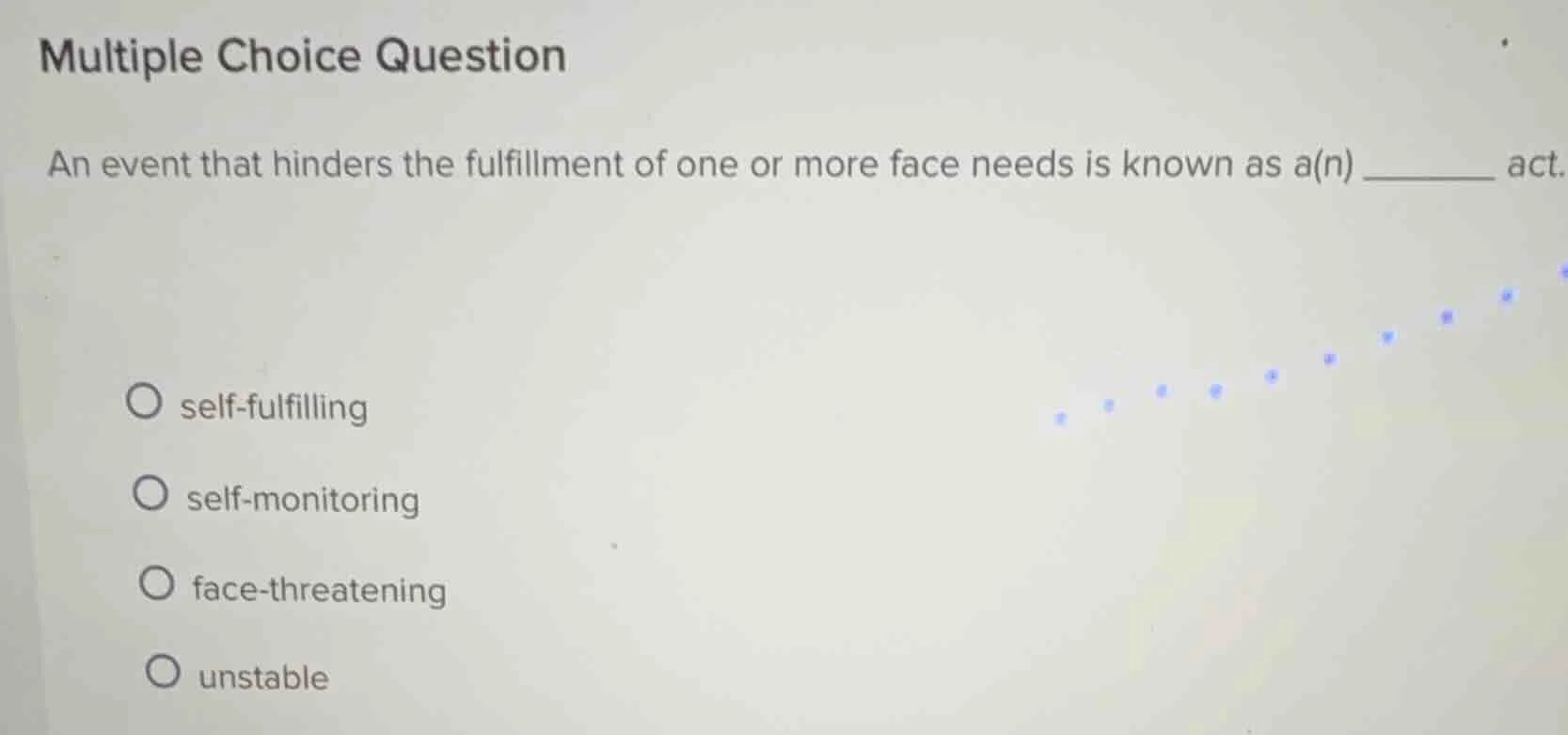multiple choice question an event that hinders the fulfillment of one o…