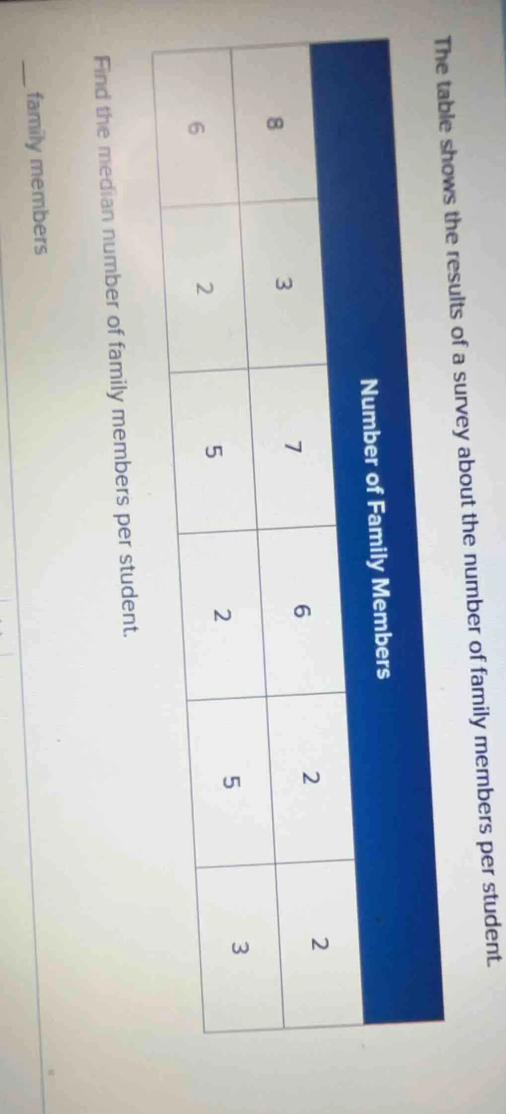 the table shows the results of a survey about the number of family memb…