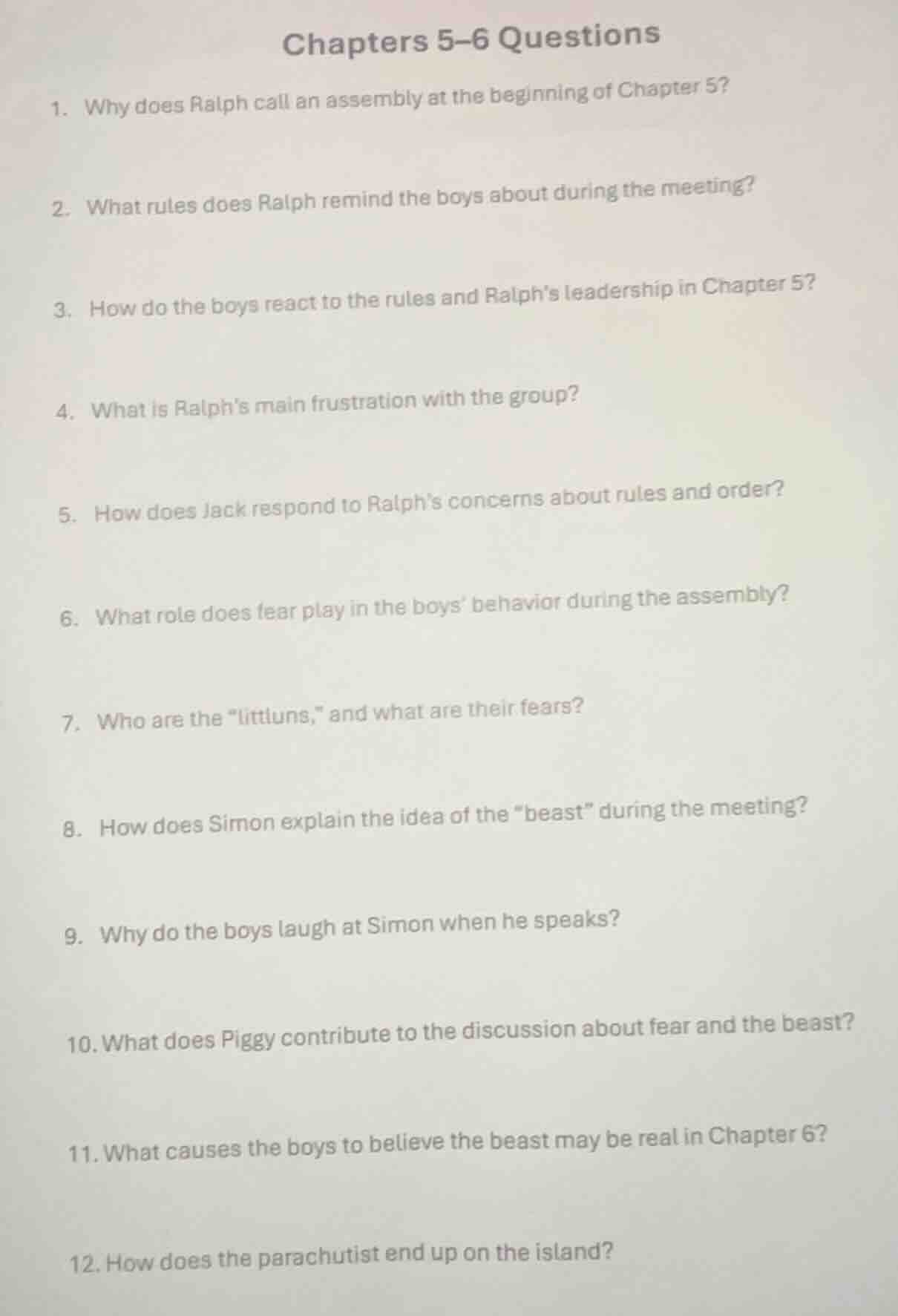 chapters 5-6 questions 1. why does ralph call an assembly at the beginn…