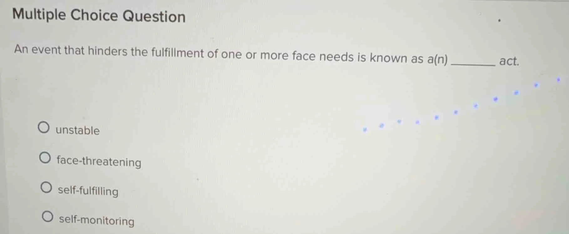 multiple choice question an event that hinders the fulfillment of one o…