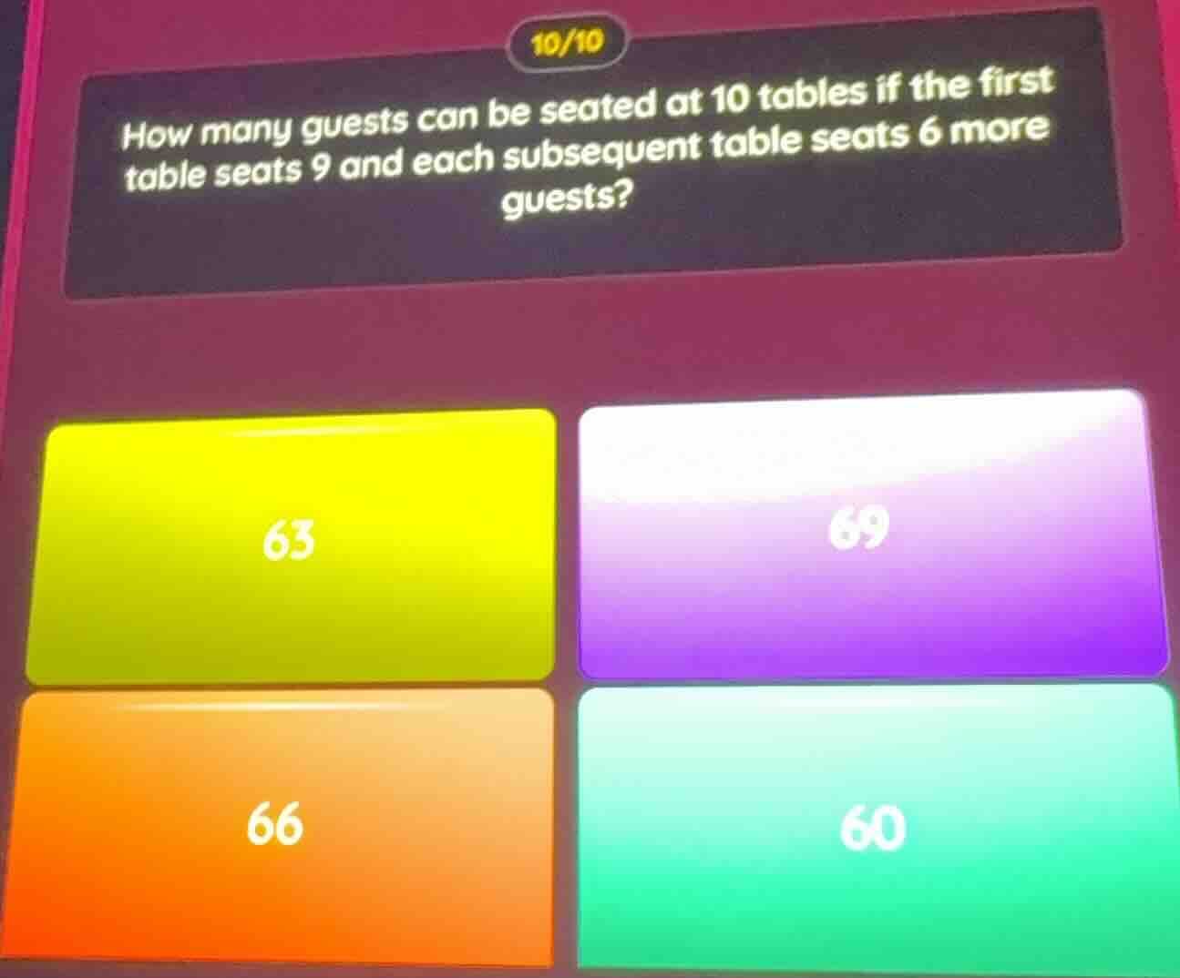 10/10 how many guests can be seated at 10 tables if the first table sea…