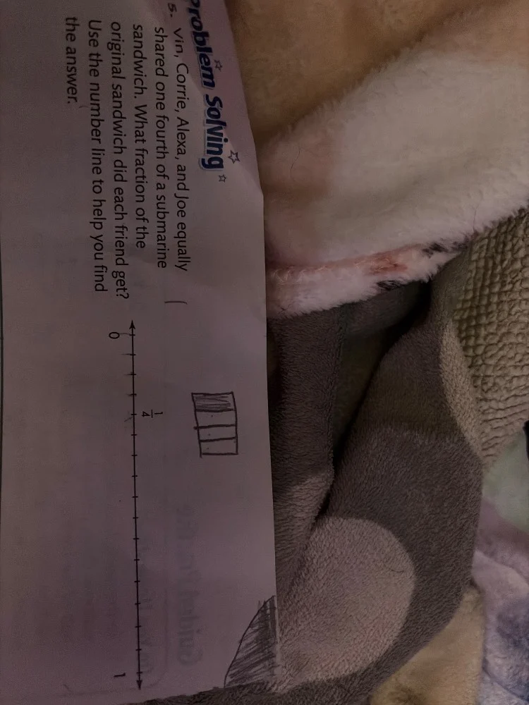 problem solving 5. vin, corrie, alexa, and joe equally shared one fourt…