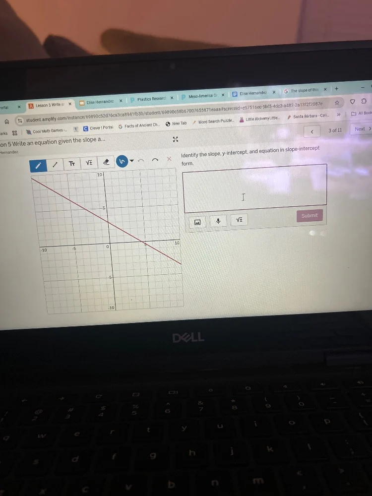 on 5 write an equation given the slope a... identify the slope, y inter…