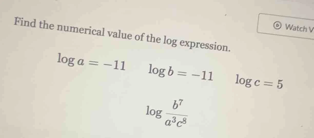 find the numerical value of the log expression.$log a = -11$ $log b = -…