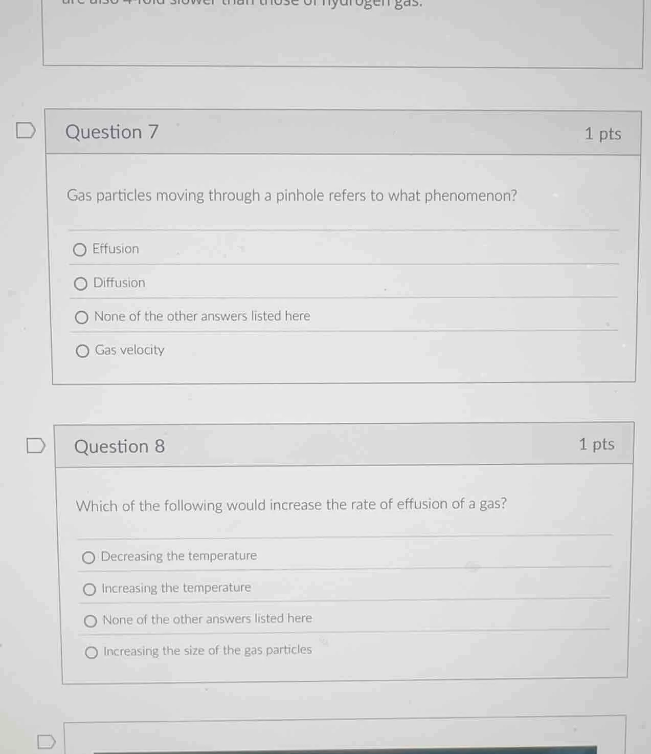 question 7 1 pts gas particles moving through a pinhole refers to what …
