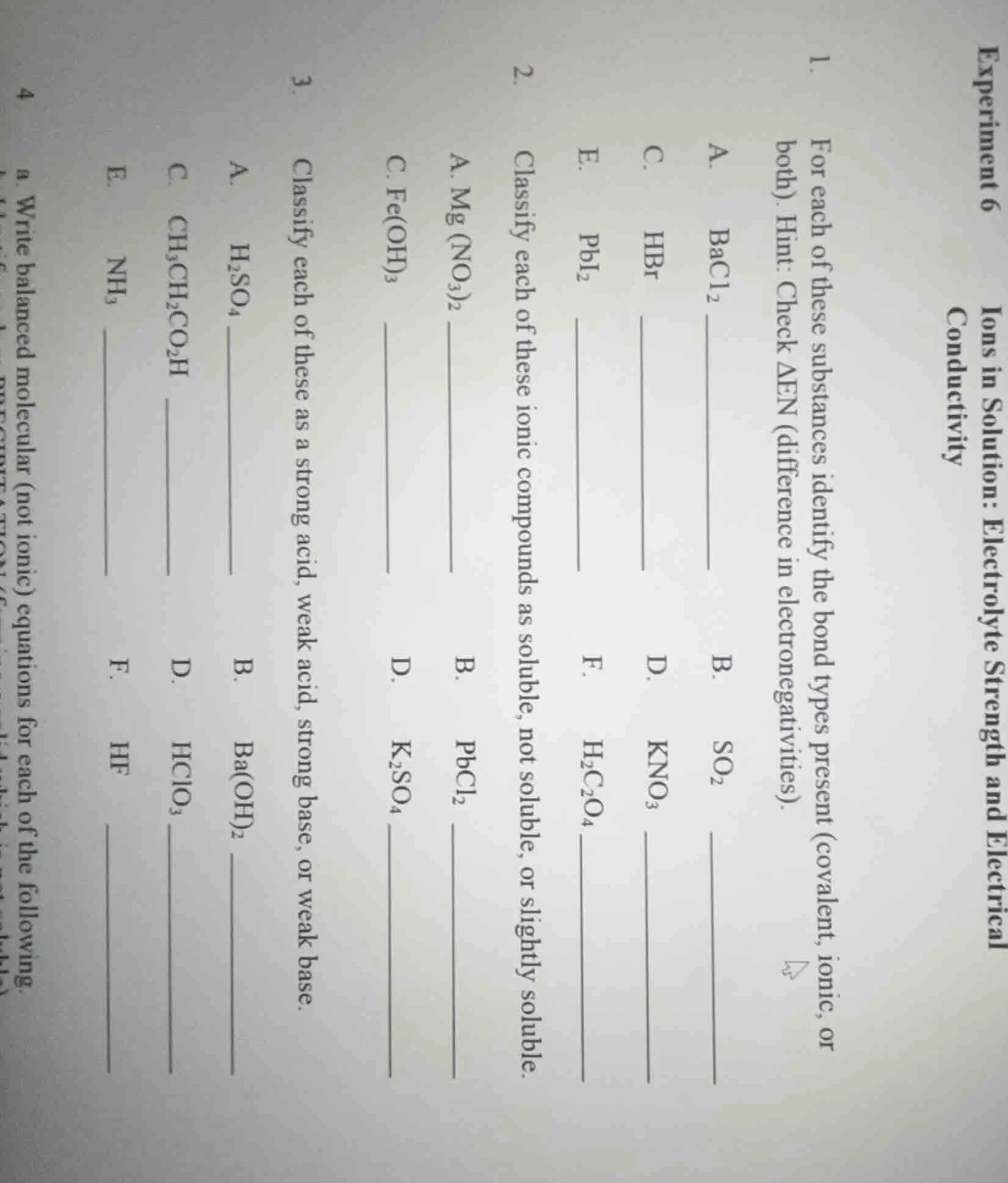 experiment 6 ions in solution: electrolyte strength and electrical cond…