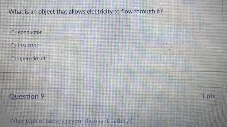 what is an object that allows electricity to flow through it?○ conducto…