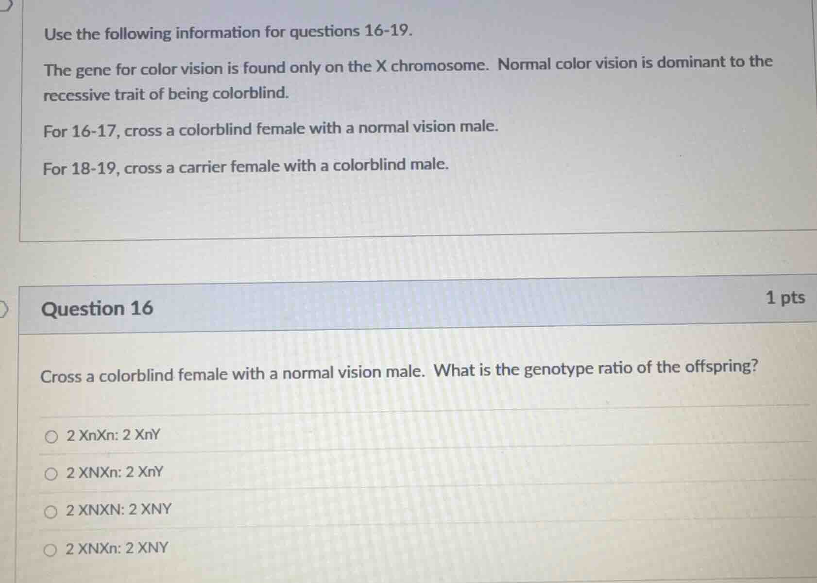use the following information for questions 16-19. the gene for color v…