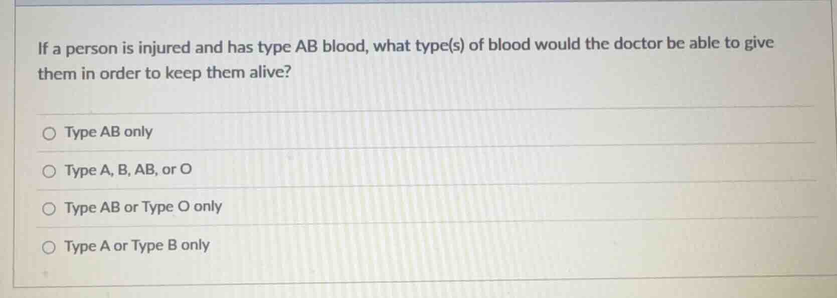 if a person is injured and has type ab blood, what type(s) of blood wou…