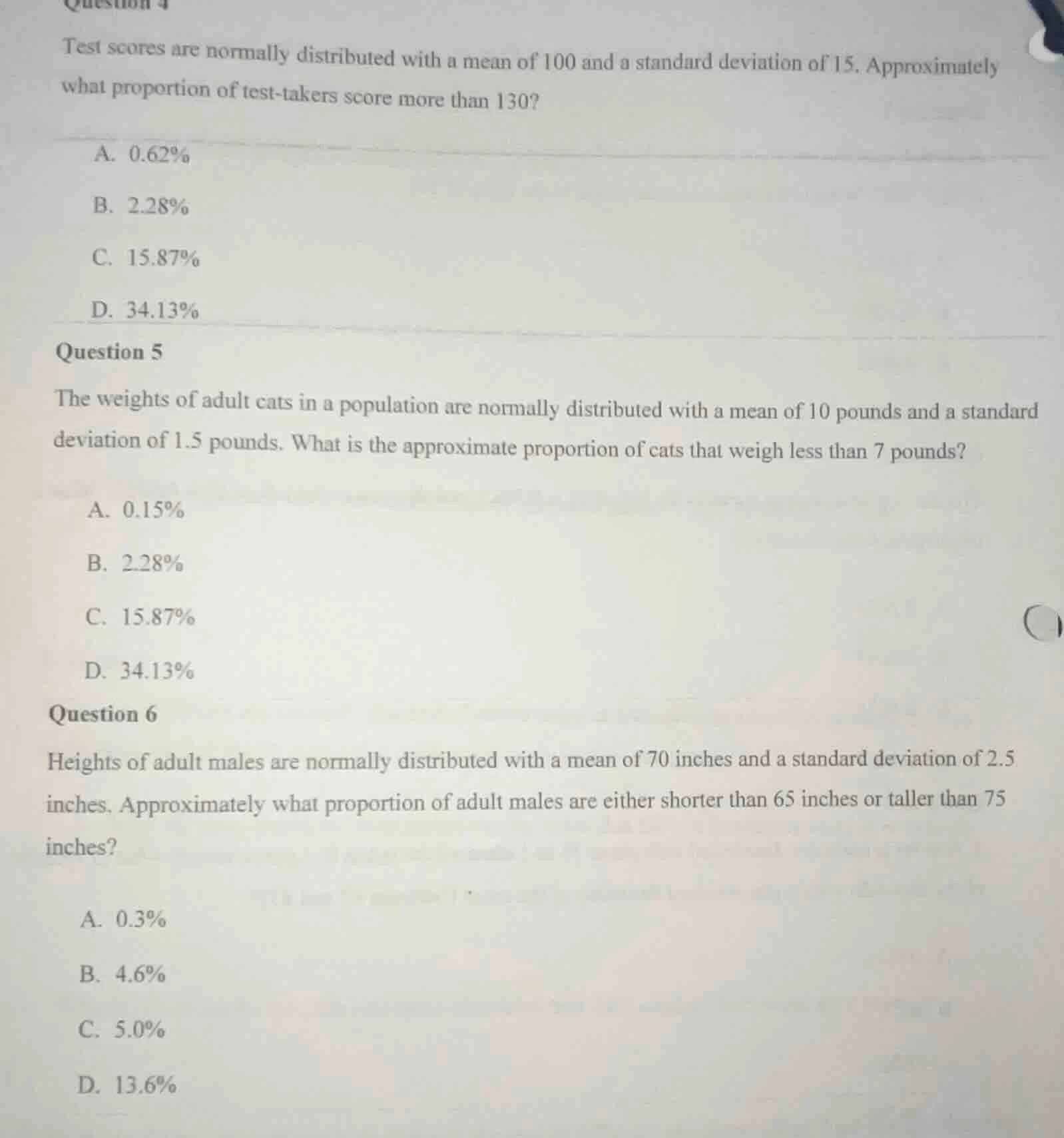 question 4 test scores are normally distributed with a mean of 100 and …