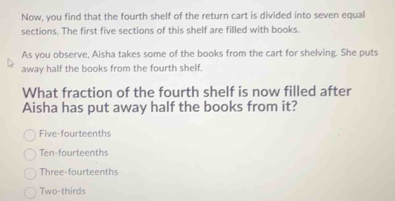 now, you find that the fourth shelf of the return cart is divided into …