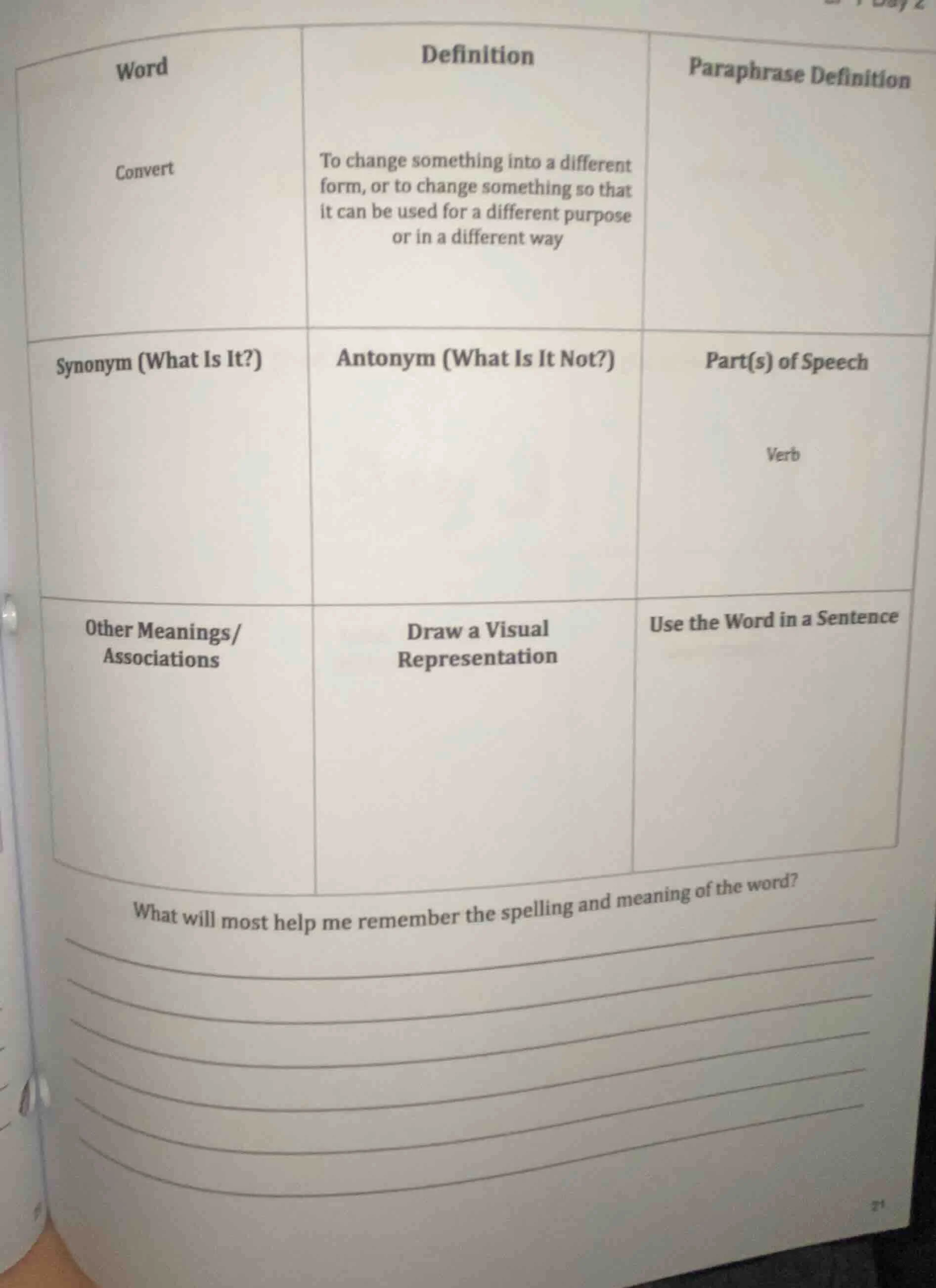 word: convertdefinition: to change something into a different form, or …