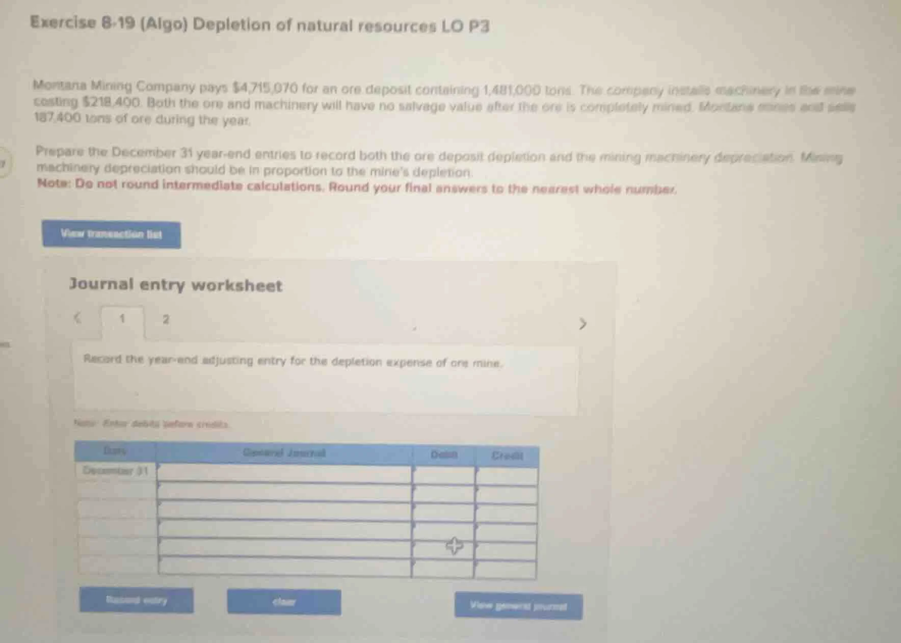 exercise 8-19 (algo) depletion of natural resources lo p3 montana minin…