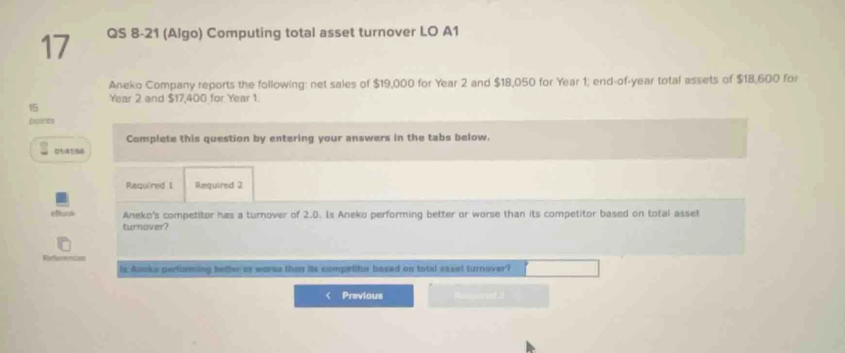 17 qs 8-21 (algo) computing total asset turnover lo a1 aneko company re…