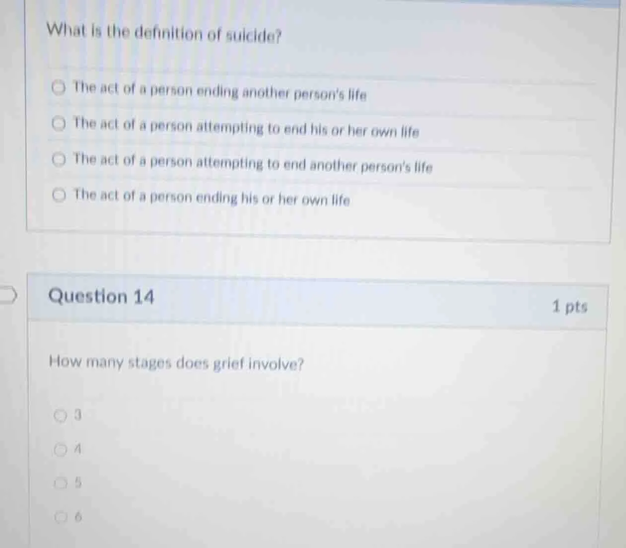 what is the definition of suicide?○ the act of a person ending another …