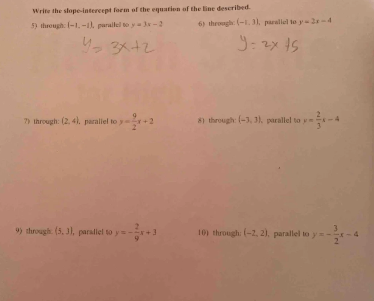 write the slope-intercept form of the equation of the line described. 5…