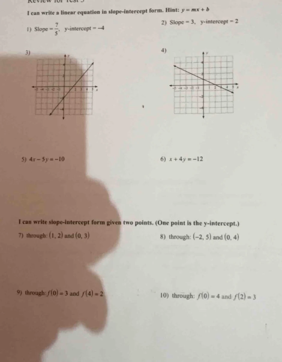 i can write a linear equation in slope-intercept form. hint: $y = mx + …