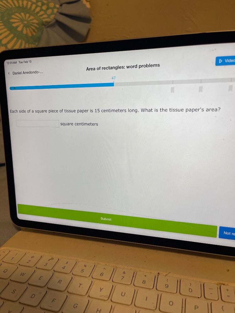 area of rectangles: word problems each side of a square piece of tissue…