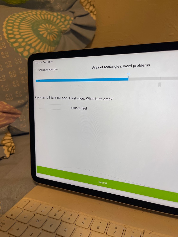 area of rectangles: word problems a poster is 5 feet tall and 3 feet wi…