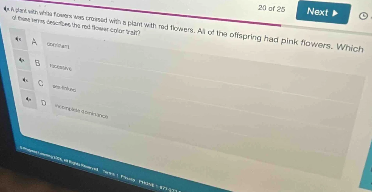 20 of 5 a plant with white flowers was crossed with a plant with red fl…