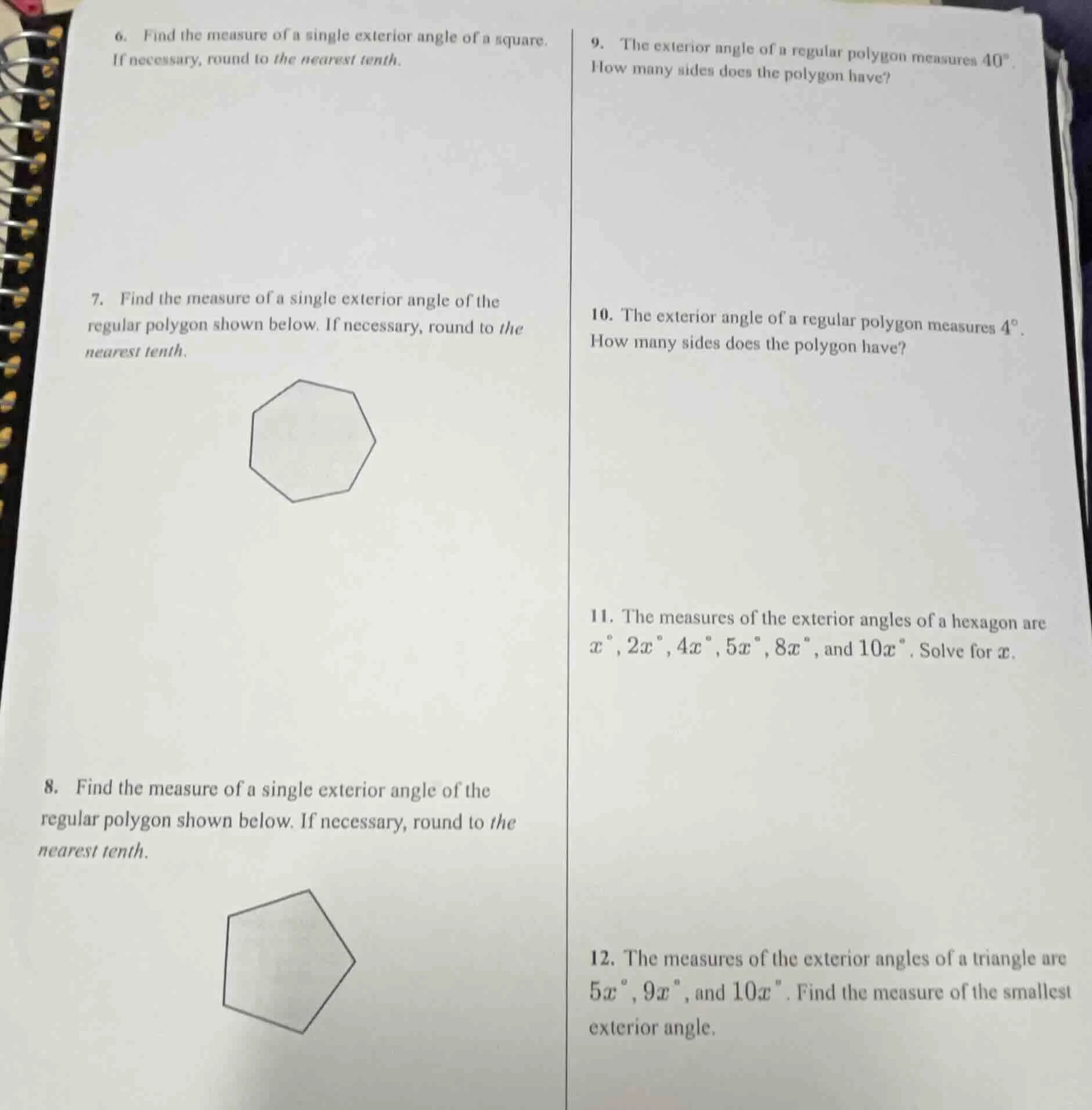 6. find the measure of a single exterior angle of a square. if necessar…