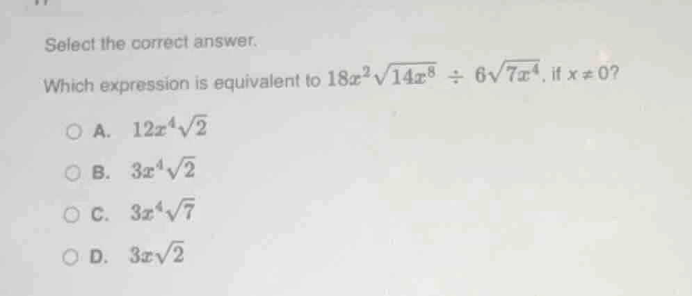 select the correct answer. which expression is equivalent to $18x^{2}\\…