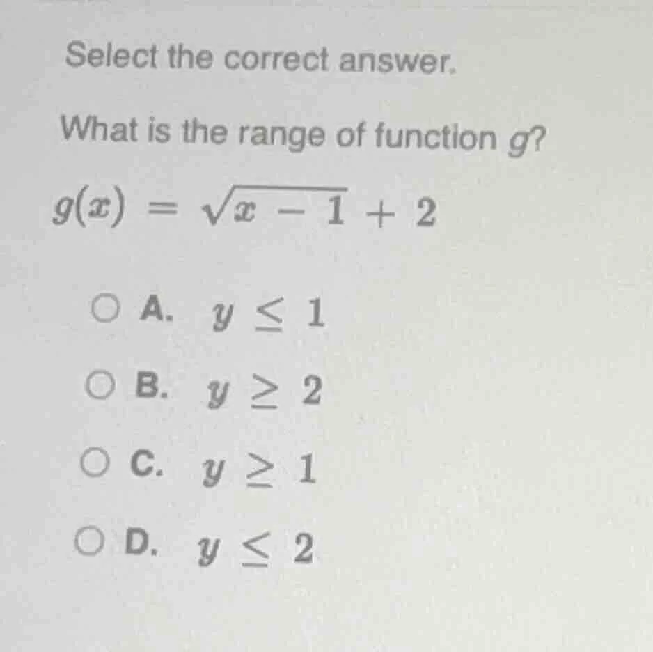 select the correct answer. what is the range of function g? $g(x) = \\s…