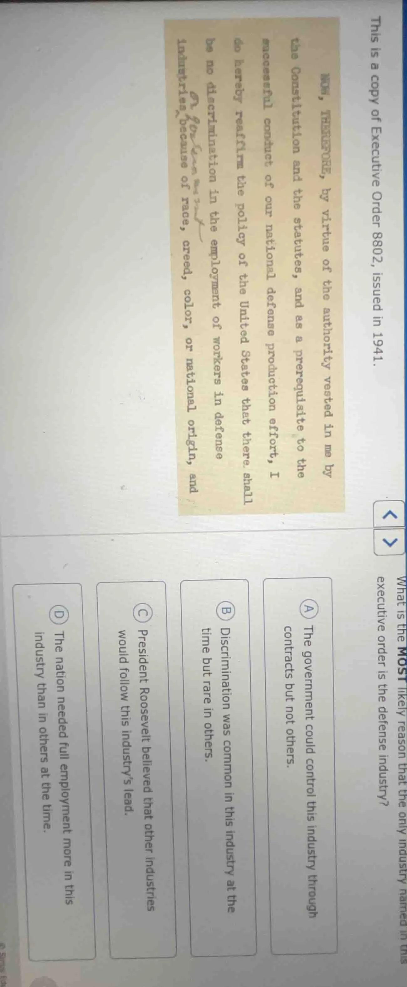 this is a copy of executive order 8802, issued in 1941. now, therefore,…