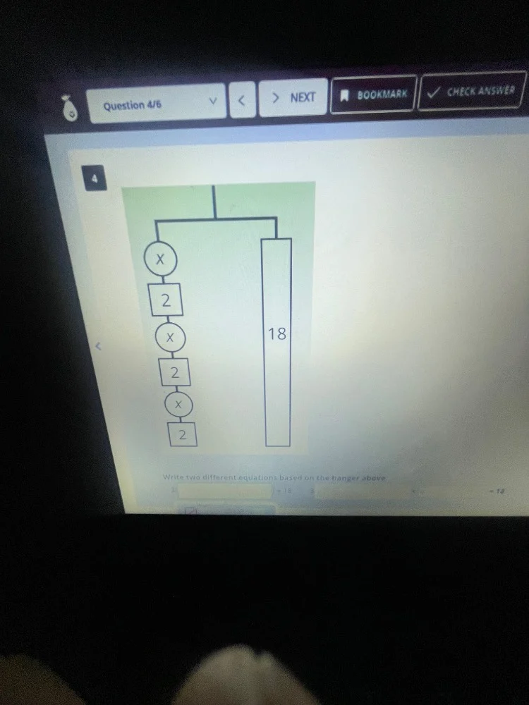 question 4/6 4 write two different equations based on the hanger above