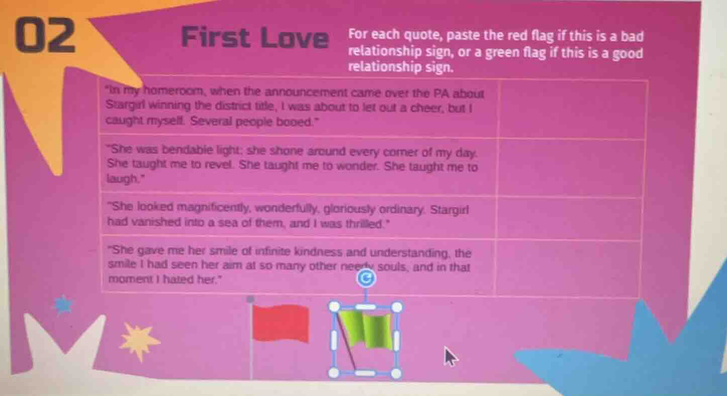 02 first love for each quote, paste the red flag if this is a bad relat…