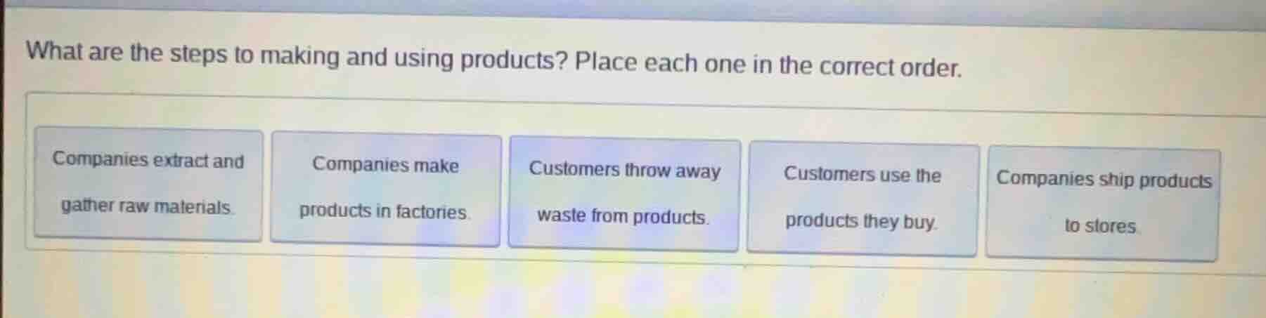 what are the steps to making and using products? place each one in the …