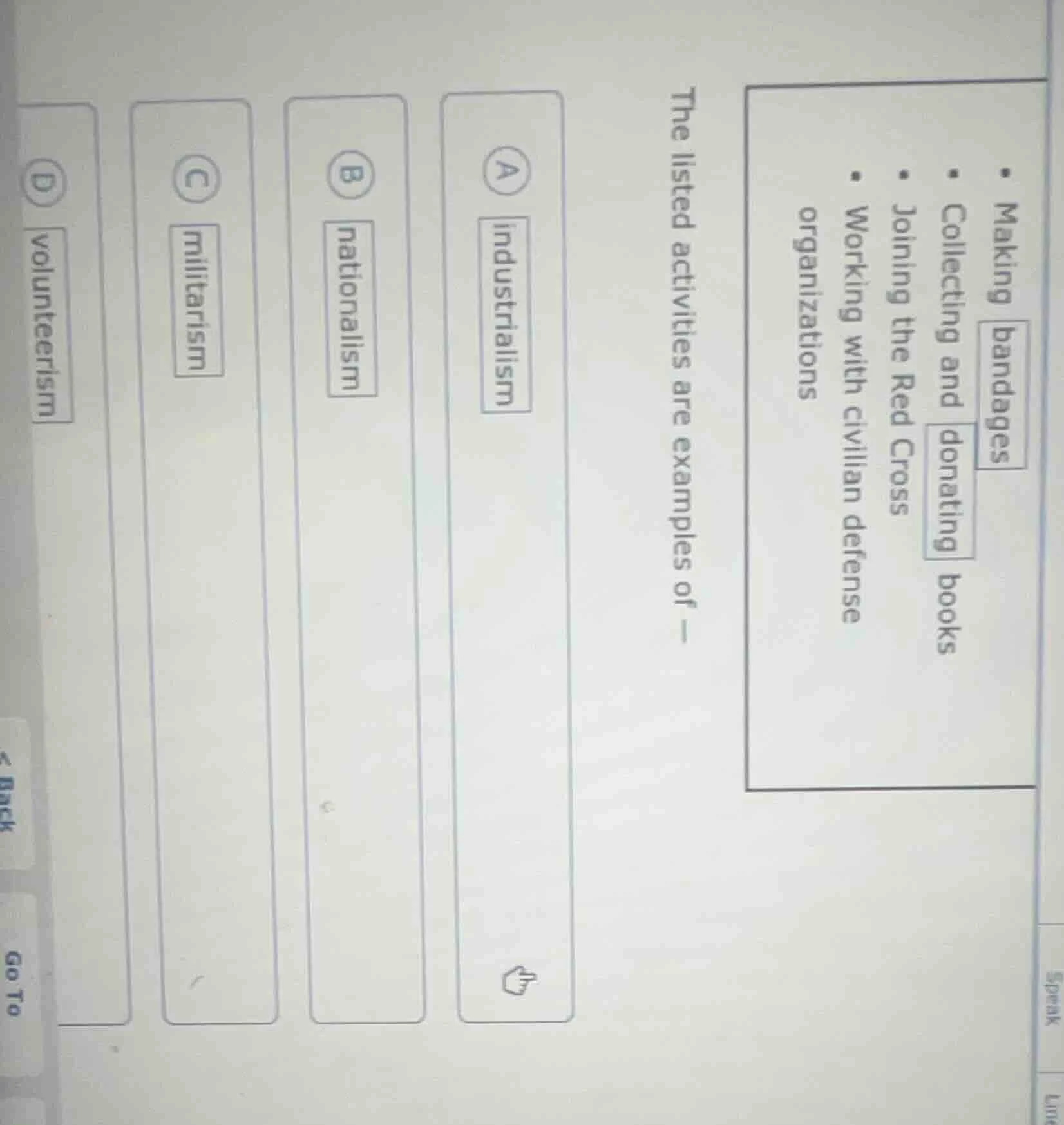 - making bandages- collecting and donating books- joining the red cross…